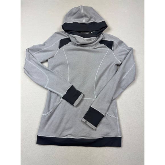 Lululemon Hoodie Size‎ 6 Gray Stripe Thumbholes Ponytail Hood Scuba Stretch - Picture 1 of 7